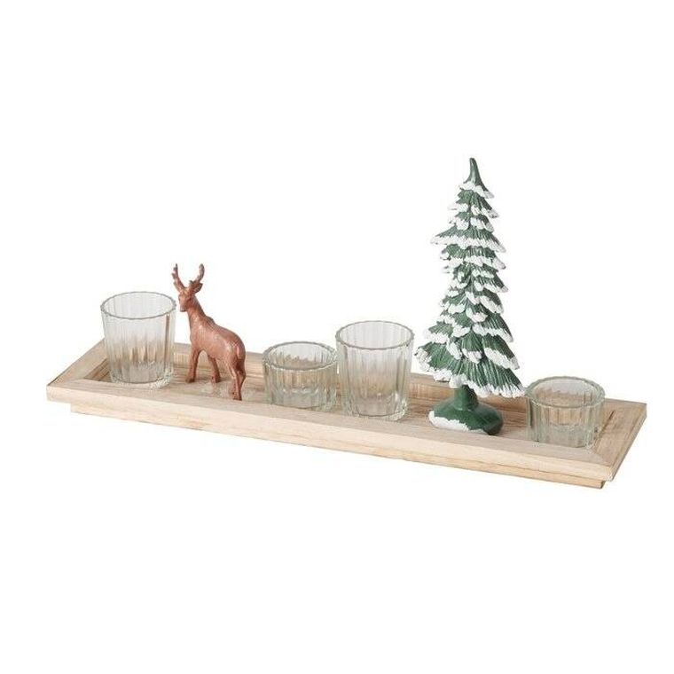 Boltze Home, dekoracyjna taca z figurkami i świecznikami, dł. 42 cm