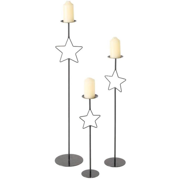 Boltze Home, Guila, metalowe świeczniki z gwiazdką, wys. 54,5-99,5 cm, 3 szt.