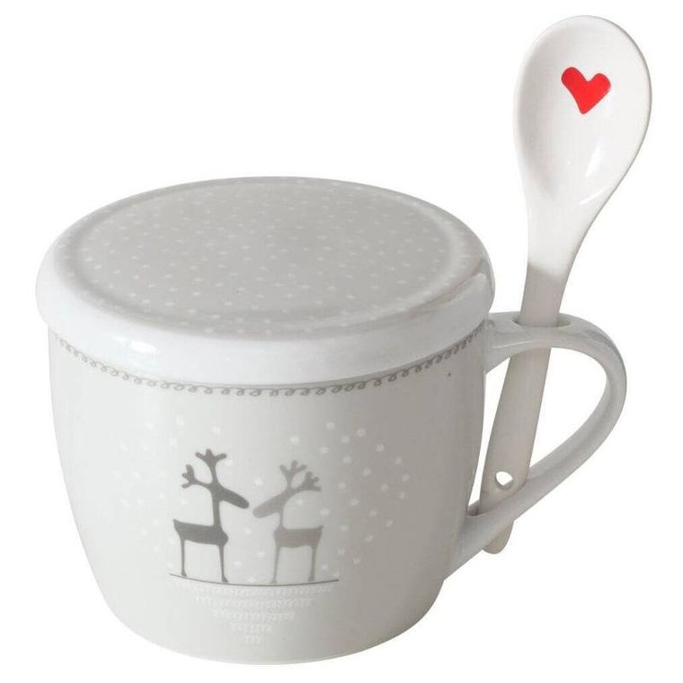 Boltze Home, Lovelies, świąteczny kubek jumbo z pokrywką i łyżeczką, 600 ml