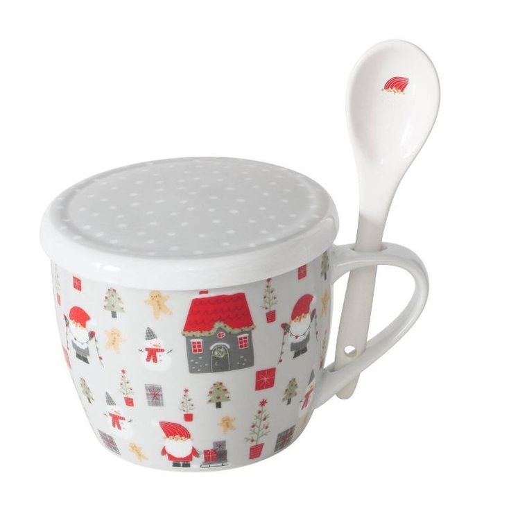 Boltze Home, Monti, świąteczny kubek jumbo z pokrywką i łyżeczką, 600 ml