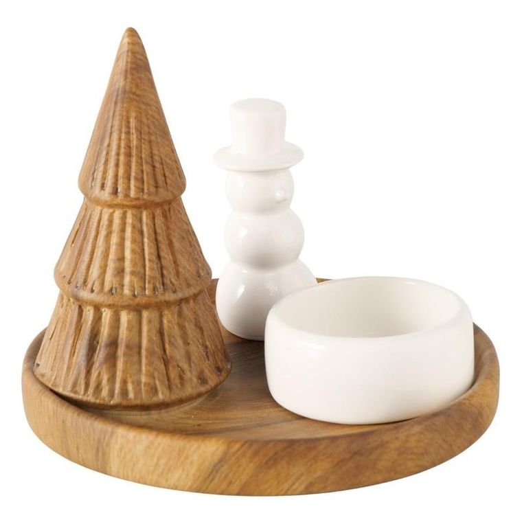 Boltze Home, Ove, świecznik z bałwankiem i choinką, 13 cm