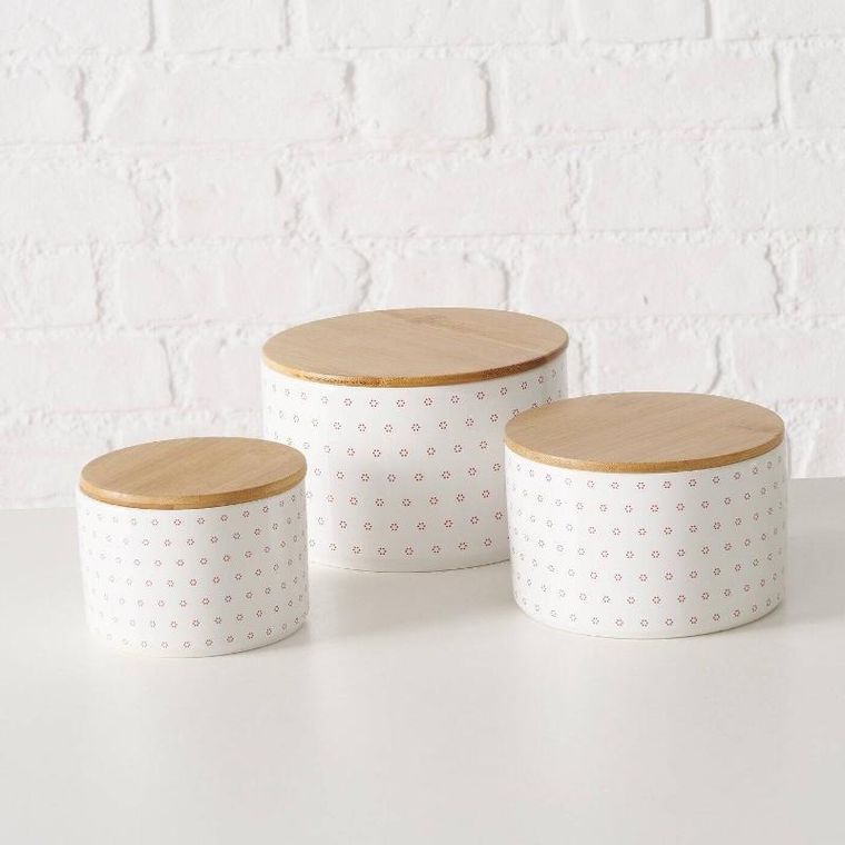 Boltze Home, pojemniki ceramiczne z bambusową pokrywą, Lilly, 3 szt.