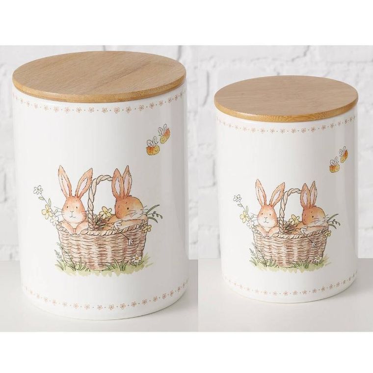 Boltze Home, pojemniki kuchenne ceramiczne, Charmy, wzór w zajączki, 2 szt.