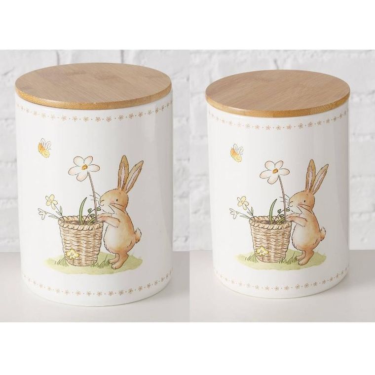 Boltze Home, pojemniki kuchenne ceramiczne, wzór w zajączki, 2 szt.