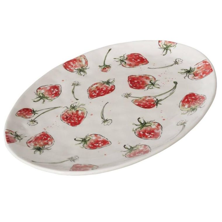 Boltze Home, półmisek ceramiczny, Strawberry, wzór w truskawki, 39-31 cm