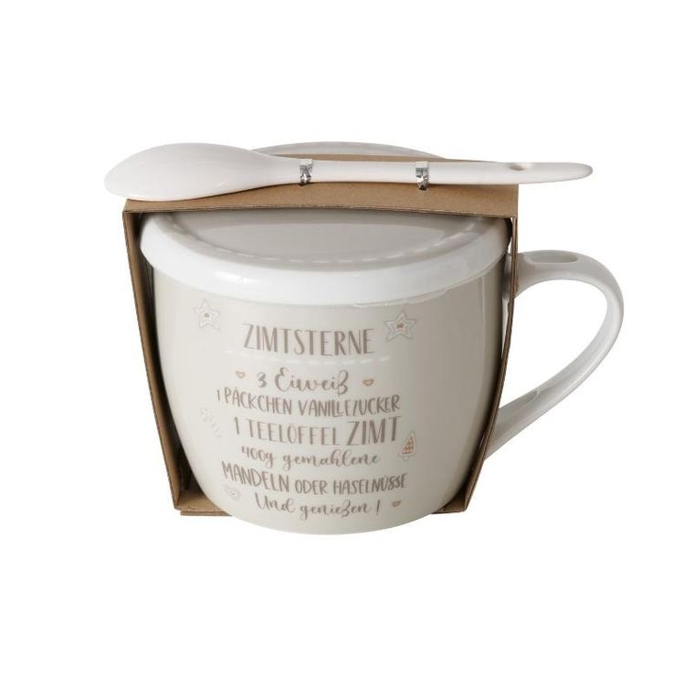 Boltze Home, porcelanowy kubek z pokrywką i łyżeczką, Bakery, 600 ml