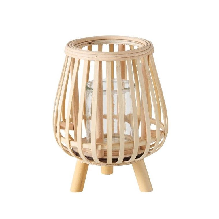 Boltze Home, Torla, świecznik bambusowy ze szklanym wkładem, 23 cm