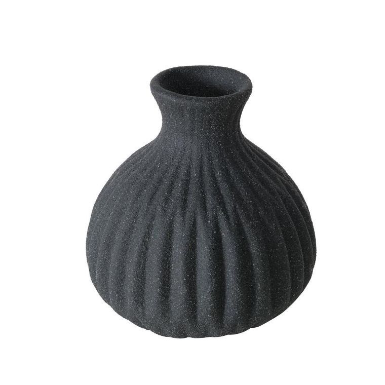 Boltze Home, wazon ceramiczny w prążki, Esko, czarny mat