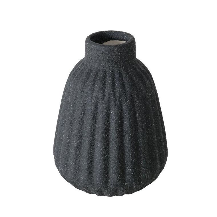 Boltze Home, wazon ceramiczny w prążki, Esko, czarny mat