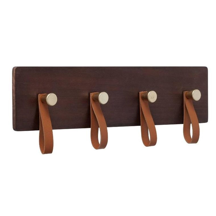 Boltze Home, wieszak na ubrania, ścienny, Skado, z drewna sosnowego ze skórzanymi uchwytami, 40-13 cm