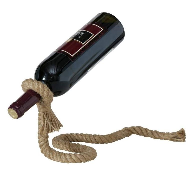 Boltze Home, żelazny stojak na butelkę wina, opleciony liną, 15-16 cm