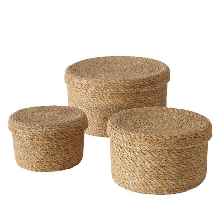 Boltze Home, zestaw koszy z trawy morskiej, Sophy, plecione z pokrywką