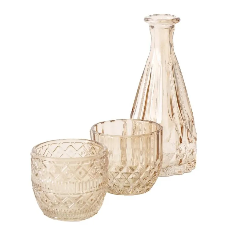 Boltze Home, zestaw szklanych dekoracji, Cherin, świeczniki i wazon