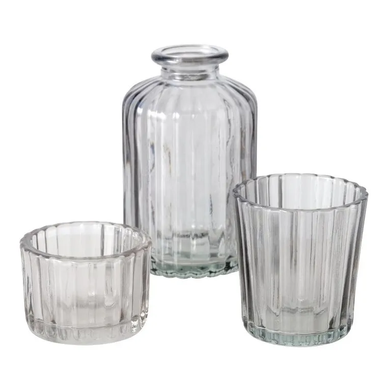 Boltze Home, zestaw szklanych dekoracji, Tolka, świeczniki i wazon, 10 cm