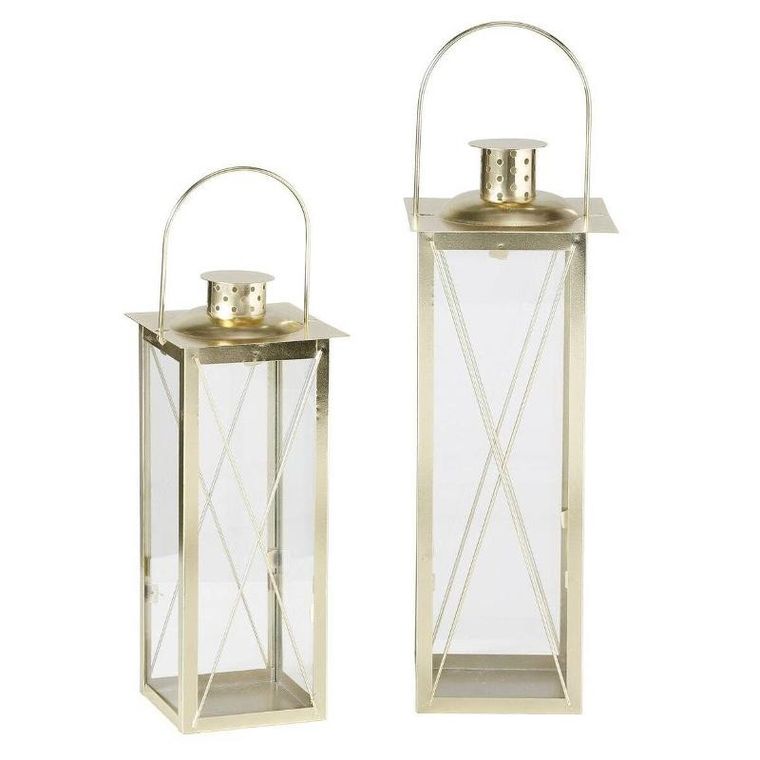Boltze Home, złote lampiony, Farol, 2 metalowe latarenki