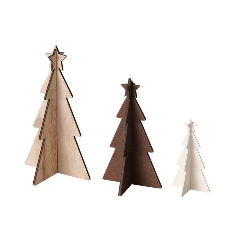 Boltze Xmas, Karl, ozdobne choinki ze sklejki, 12-25 cm, 3 szt.