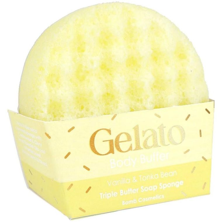 Bomb Cosmetics, Gelato Body Buffer, gąbka do mycia ciała, Vanilla & Tonka Bean, 200g