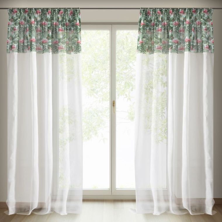 Botanic, zasłona, zdobiona koronką i nadrukiem, 140-250 cm