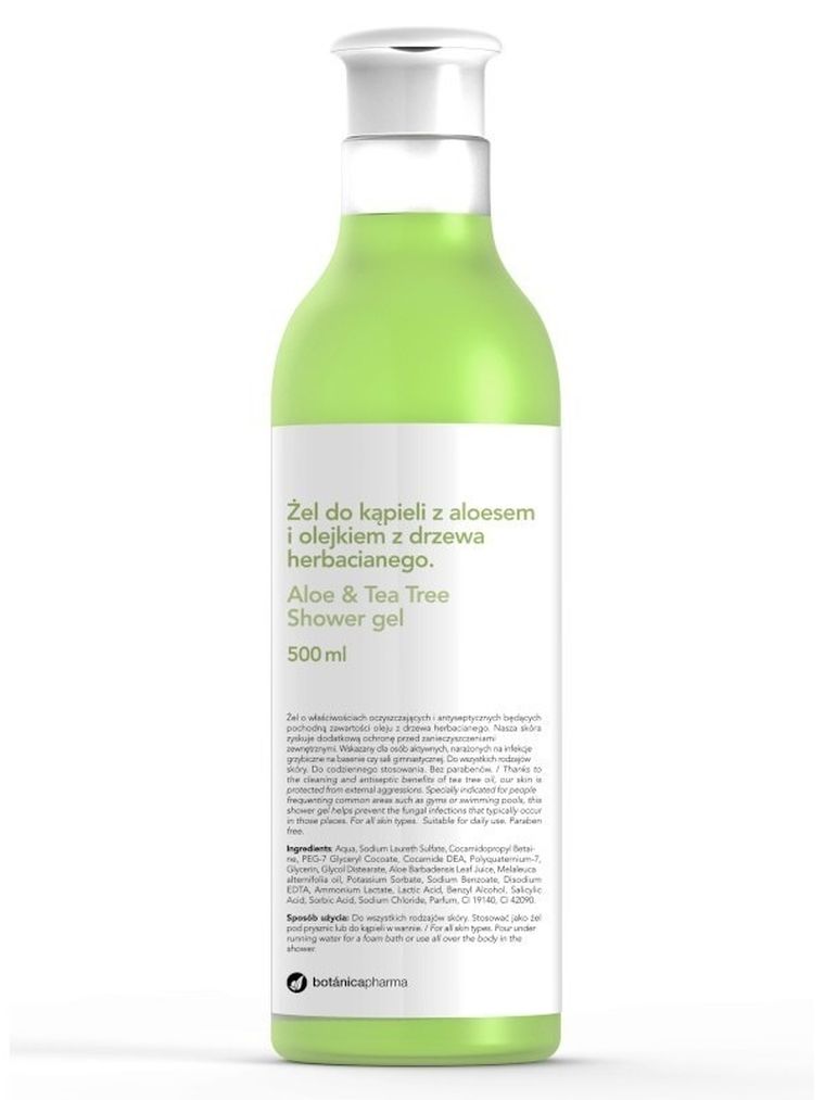 Botanicapharma, Aloe & Tea Tree Shower Gel, żel do kąpieli z aloesem i olejkiem z drzewa herbacianego, 500 ml