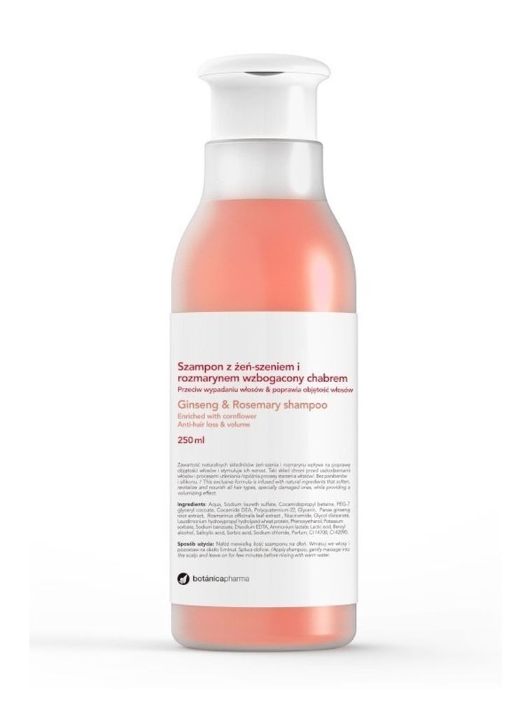 Botanicapharma, Ginseng & Rosemary Shampoo, szampon przeciw wypadaniu włosów z żeń-szeniem i rozmarynem, 250 ml