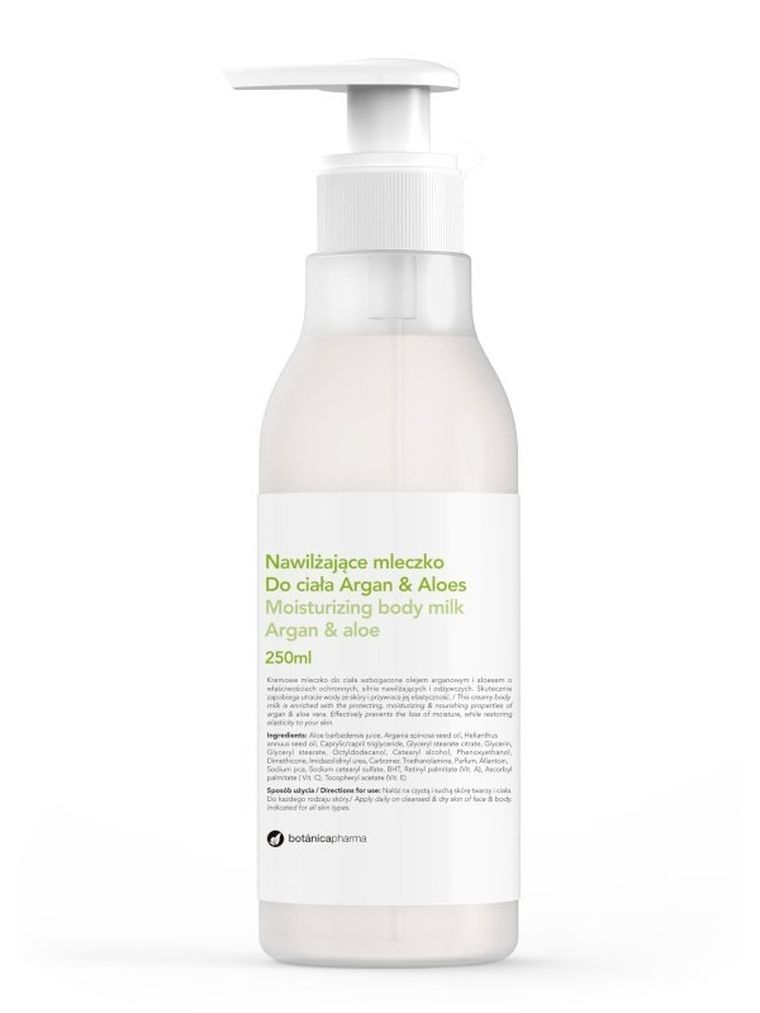 Botanicapharma, Moisturizing Body Milk, nawilżające mleczko do ciała, Argan i Aloes, 250 ml