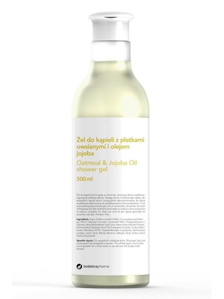Botanicapharma, Oatmeal & Jajoba Oil Shower Gel, żel do kąpieli z płatkami owsianymi i olejem jojoba, 500 ml
