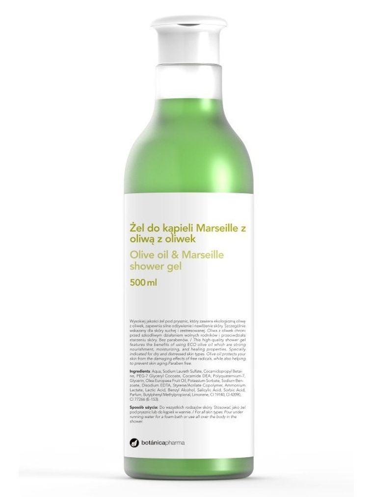 Botanicapharma, Olive Oil & Marseille Shower Gel, żel do kąpieli Marseille z oliwą z oliwek, 500 ml