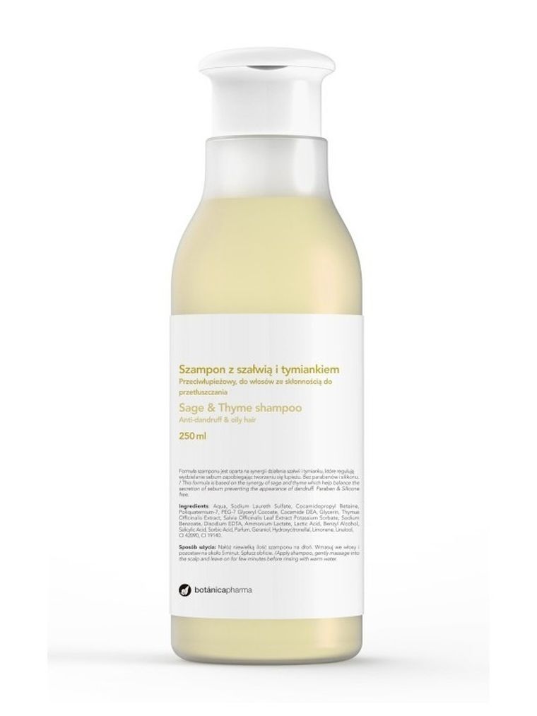 Botanicapharma, Sage & Thyme Shampoo, szampon przeciwłupieżowy do włosów ze skłonnością do przetłuszczania się, Szałwia i Tymianek, 250 ml