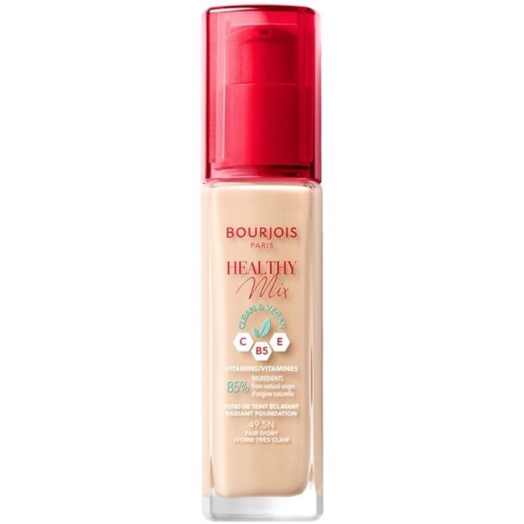 Bourjois, Healthy Mix Clean, wegański podkład rozświetlający, 49.5 Fair Ivory, 30 ml
