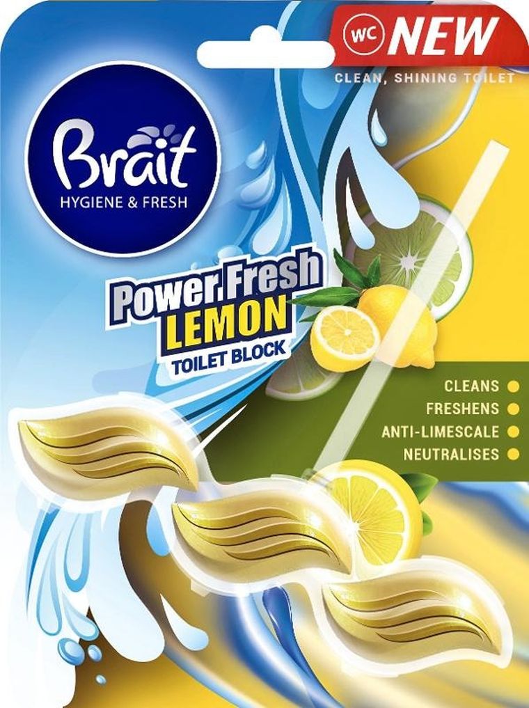 Brait, Hygiene & Fresh, kostka do WC, power fresh, lemon, 39g
