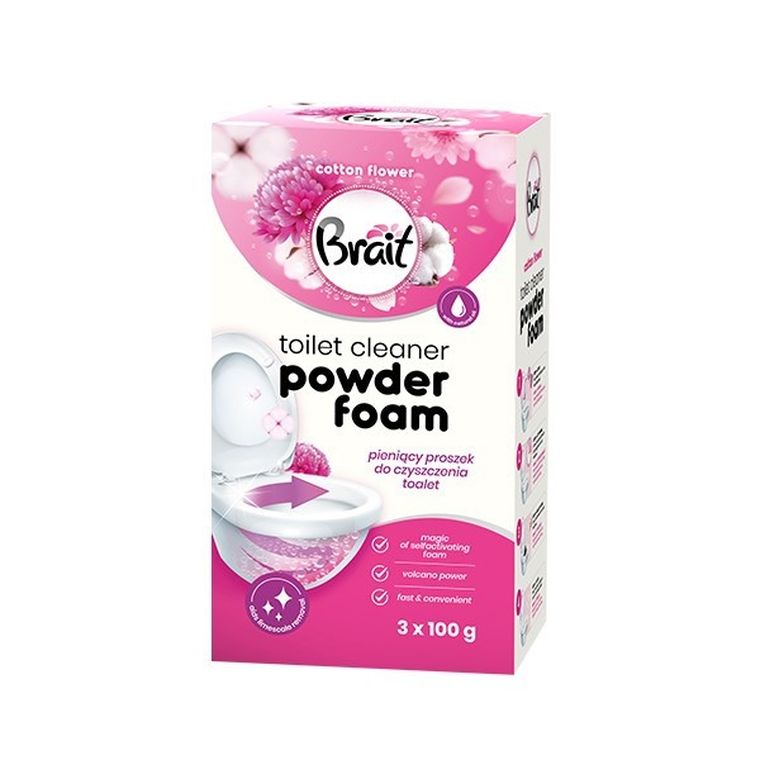 Brait, wulkan, pieniący proszek do czyszczenia toalet, cotton flower, 3-100 g