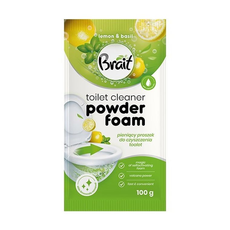 Brait, wulkan, pieniący proszek do czyszczenia toalet, lemon & basil, 100 g
