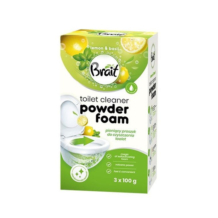 Brait, wulkan, pieniący proszek do czyszczenia toalet, lemon & basil, 3-100 g