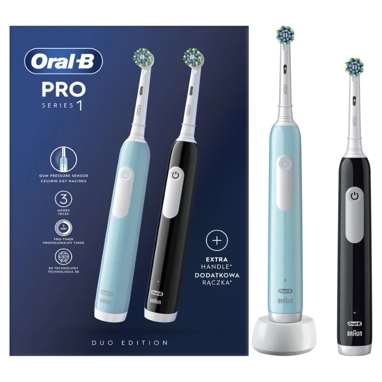 Braun, Oral-B, Pro1, szczoteczka elektryczna, CrossAction, black + blue, zestaw, 2 szt.