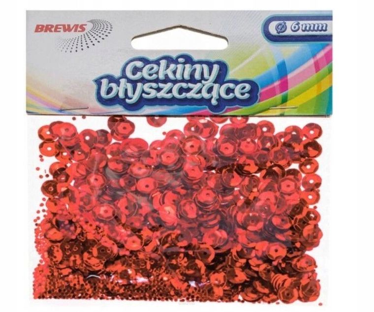 Brewis, cekiny błyszczące, czerwone, 6 mm