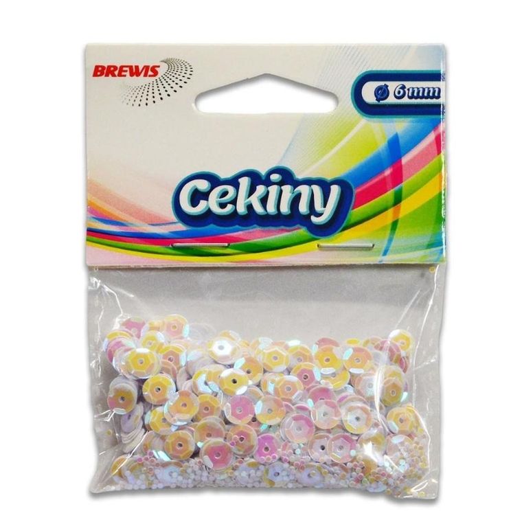 Brewis, cekiny holograficzne, białe, 6 mm