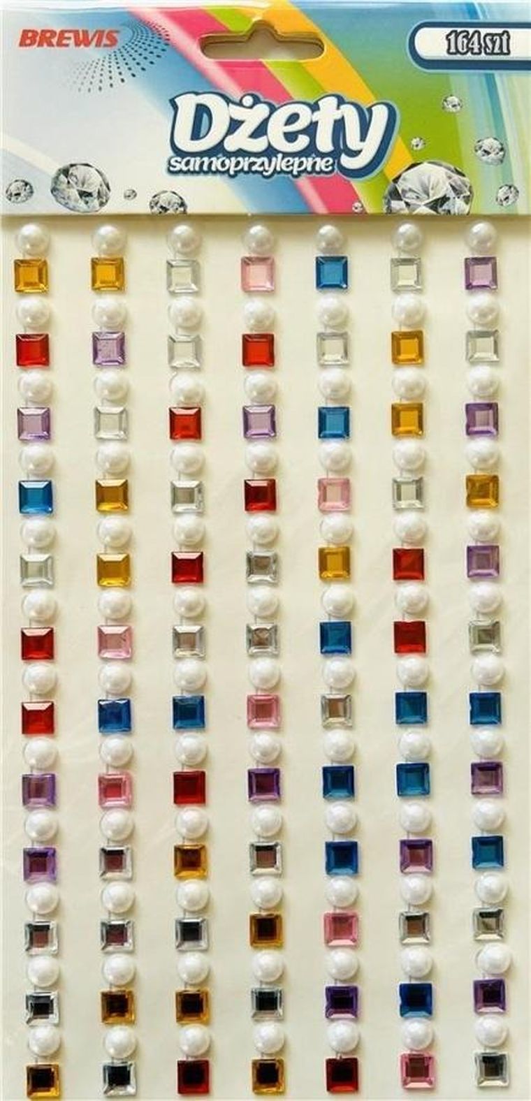Brewis, dżety samoprzylepne, kwadraty perły, 164 szt.
