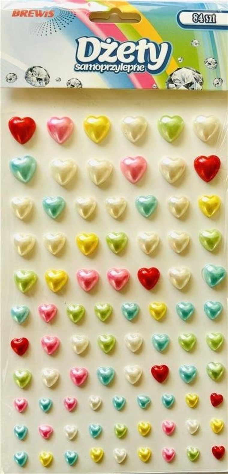 Brewis, dżety samoprzylepne, serca perłowe, 84 szt.