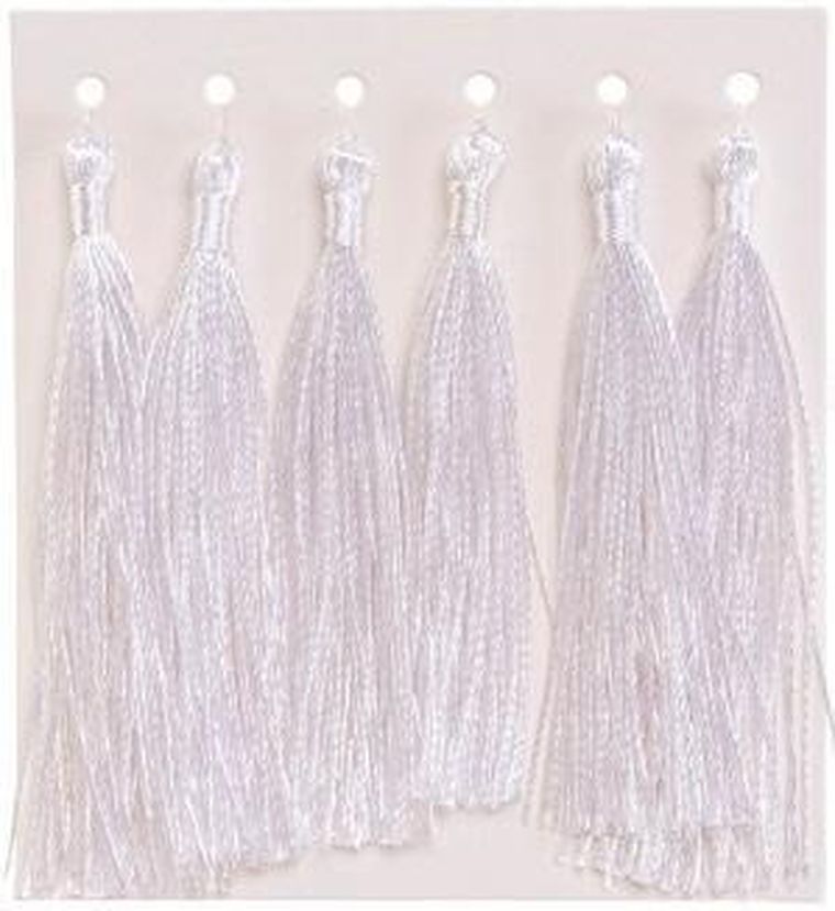 Brewis, frędzelki, chwosty ozdobne, białe, 8 cm, 6 szt.