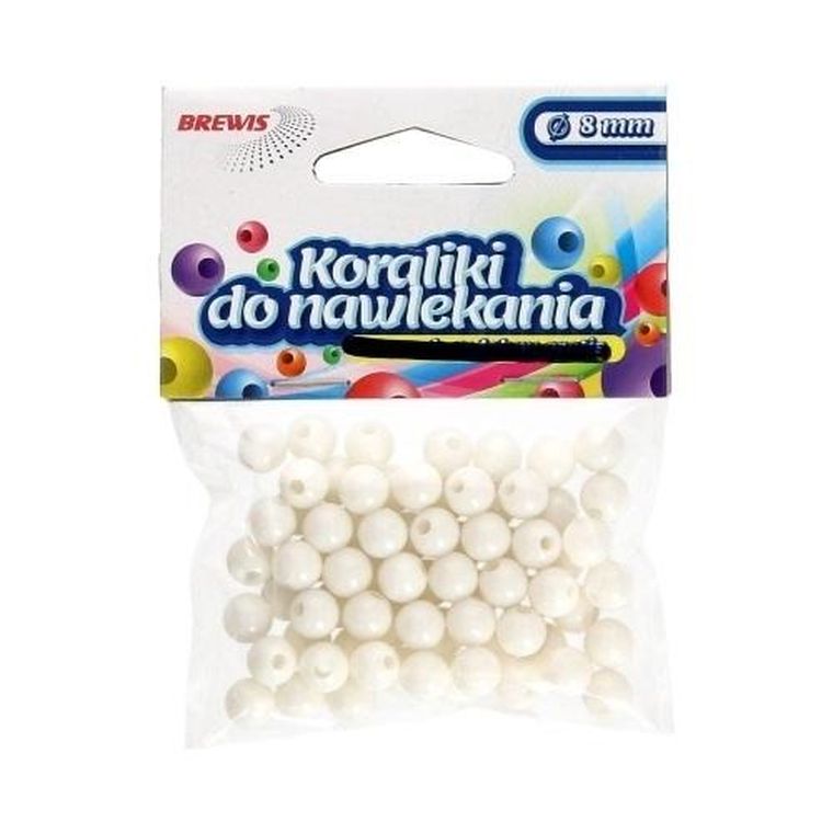 Brewis, koraliki do nawlekania + sznurek, białe, 8 mm, 16g
