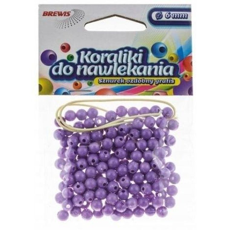 Brewis, koraliki do nawlekania + sznurek, fioletowe, 8 mm, 16g