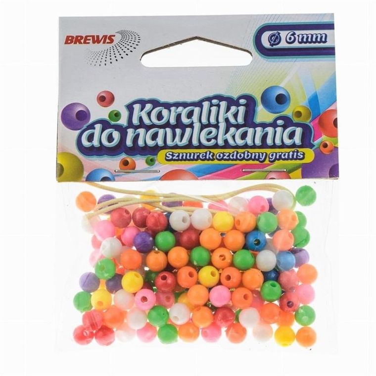 Brewis, koraliki do nawlekania + sznurek, multikolor, 6 mm, 16g