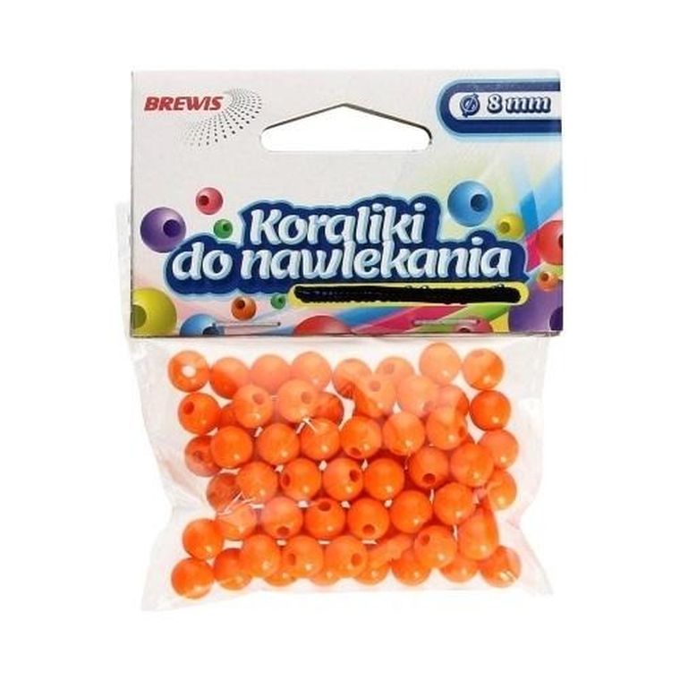 Brewis, koraliki do nawlekania + sznurek, pomarańczowe, 8 mm, 16g