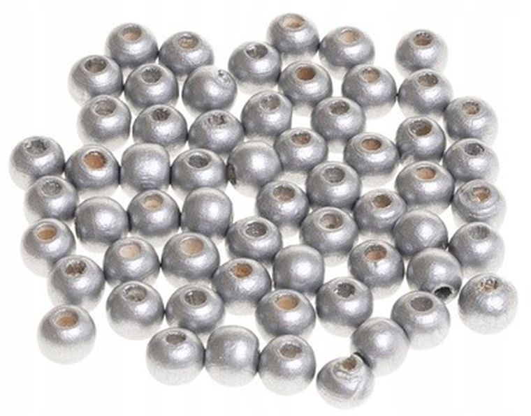 Brewis, koraliki drewniane, srebrne, 10 mm, 60 szt.