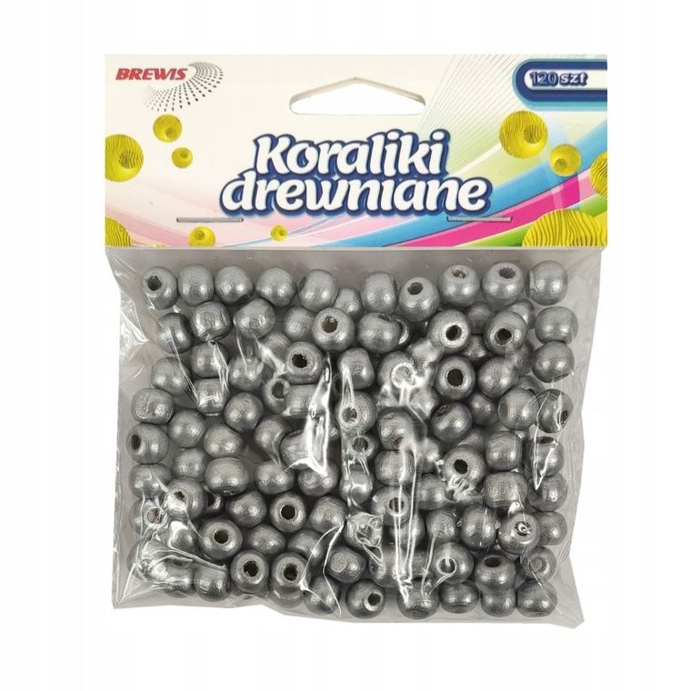 Brewis, koraliki drewniane, srebrne, 8 mm, 120 szt.