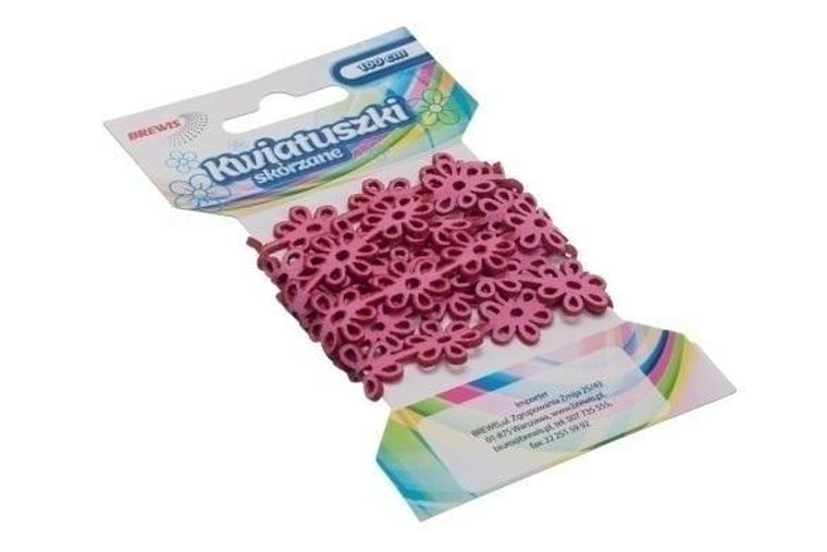 Brewis, łańcuszek, kwiatuszki skórzane, różowy, 1 m