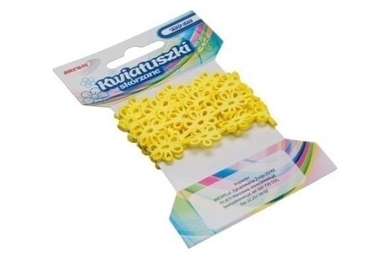 Brewis, łańcuszek, kwiatuszki skórzane, żółty, 1 m