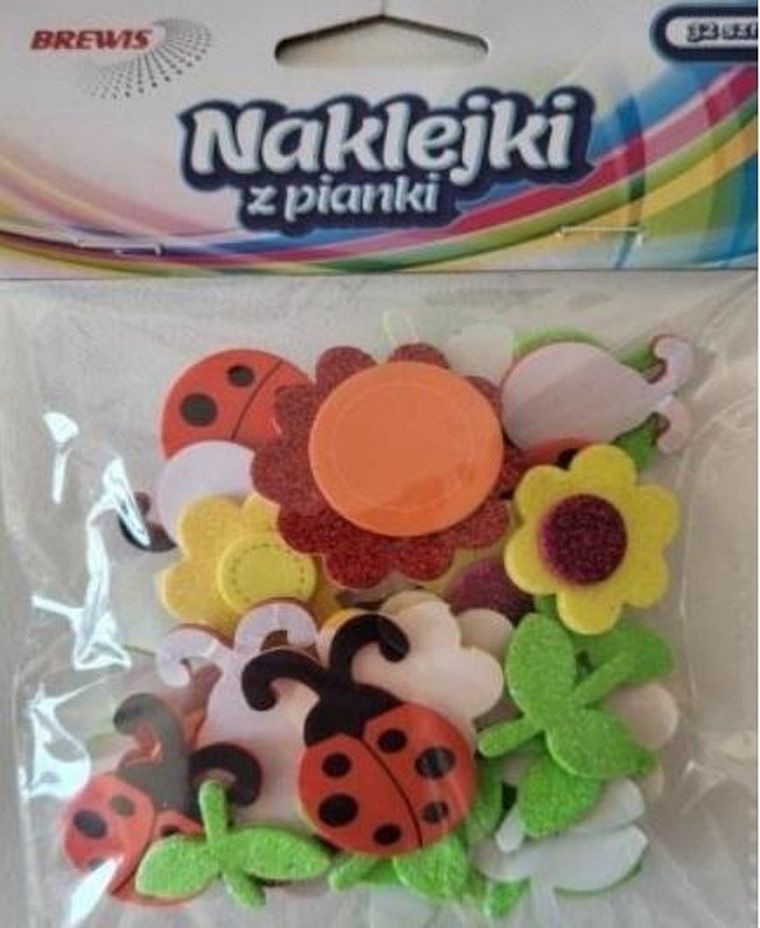 Brewis, naklejki z pianki, kwiatki i biedronki, 32 szt.