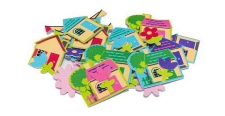 Brewis, naklejki z pianki, kwiatki i domki, 40 szt.