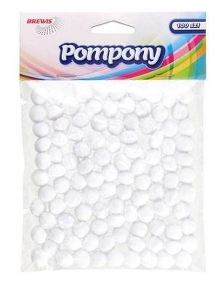 Brewis, pompony, białe, 10 mm, 100 szt.